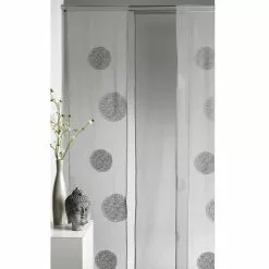 Panneau Japonais 5 Mondes Brodé, Gris, H.250 X L.50 Cm