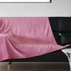 Plaid Java Feuille Palmier Flanelle, Turquoise L.130 X L.160 Cm