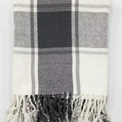 Plaid Dex Coton, Gris Et Blanc L.120 X L.160 Cm