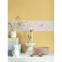 Frise Intissé My Little World Oiseau X L.5 M, Parme, Jaune